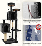 58.5inch Large Cat Tree Tower Condo for Indoor Cats, Soft Plush Multi-Level Climbing Tree Cat House, Scratching Post, More Entrance/Exit, Sisal Rope, Black - Image 5