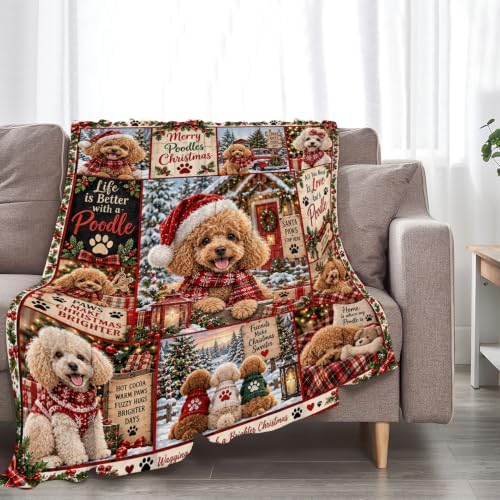 Christmas Poodle Throw Blanket Cute Curly Dog Holiday Gifts 60''X80'' - Image 5
