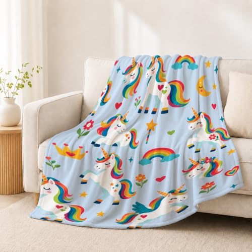 Rainbow Unicorn Throw Blanket Fantasy Magic Gifts for Kids 60''X80'' - Image 3