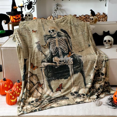 Breling Halloween Ghost Skeleton Flannel Throw Blanket 60"x50" Fuzzy Couch by Breling