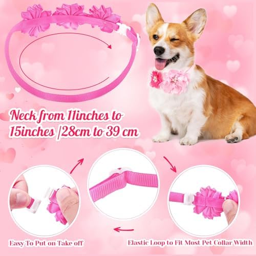 50 Pcs Flower Dog Bows Pink Collar Puppy Bows, Pink and Rose Red - Image 4