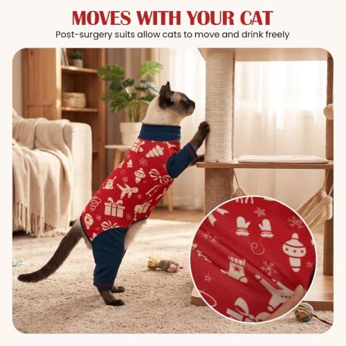 DENTRUN Cat Christmas Onesie, Soft Fleece Recovery Suit Pajamas for Cats - Image 4