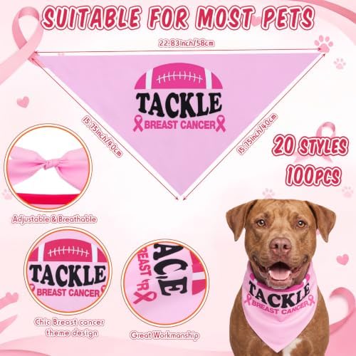 100 Pcs Dog Bandanas Bulk, Pink Breast Cancer Themed Dog Bibs - Image 4