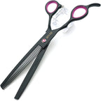 Professional Dog Grooming Shears Set Dogs Straight & thinning & Curved scissors & chunkers Scissorswith comb in 1 Set for Right-handed & Left-handed (7 in. Black Left-handed)