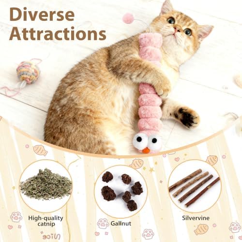 3 Pack Long Cat Kicker Toys with Catnip, 14.5 Inch Plush Caterpillar Cat Toys for Indoor Cats, Interactive Kicker Toys with Rabbit Fur Tail for Biting and Play - Image 3