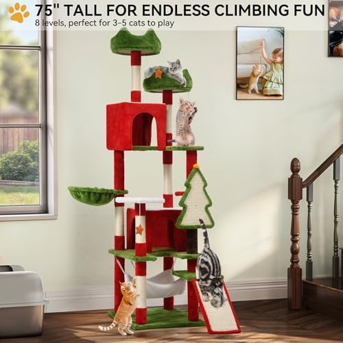 YITAHOME 75in Christmas Cat Tree Tower for Indoor Cats with Cat Condos - Image 6