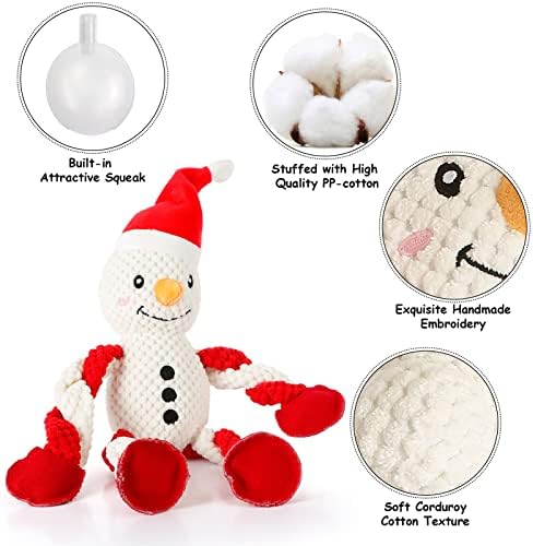 Senneny Christmas Dog Toys, Squeaky Snowman Plush with Ropes for Tug of War, Durable Interactive Chew Toys for Puppy Small Medium Large Dogs - Image 2