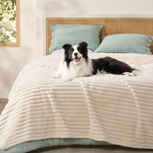 Bedsure ComfyFleece® Waterproof Blanket for Bed, Queen（86"x108"）Cream by BEDSURE