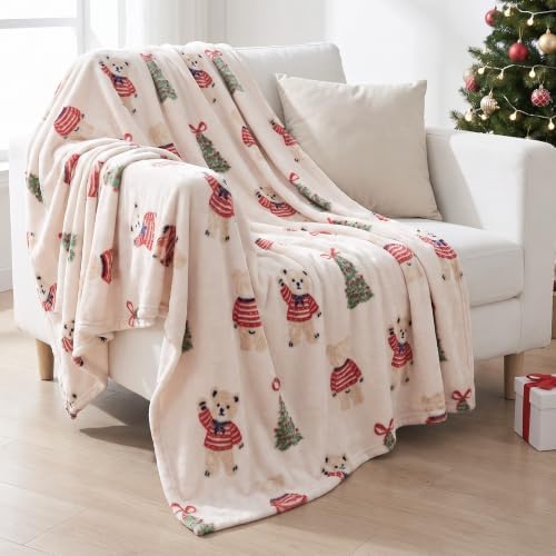 Gogreen Cozy Christmas Blanket - 300 GSM Flannel Throw Size for Home Decoration - Ultra Soft (Christmas Tiny Bear, Throw - 50" x 60") by GOGREEN