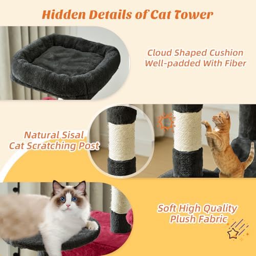 DUMOS 44 in Cat Tree Tower with Natural Sisal Scratching Posts - Image 5