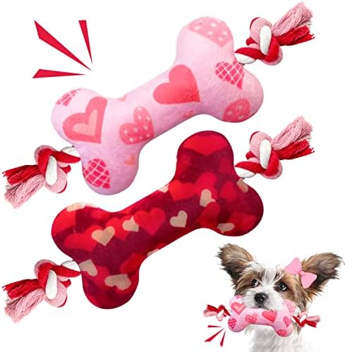 Valentine's Day Dog Toys, 2 Pack Plush Squeaky Dog Toys with Cotton Rope, Valentine's Day Dog Gifts for Small and Medium Dogs by Lepawit