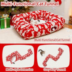 Extra Large Cat Tunnel Bed for Indoor Cats with Warm Mat,Cat Toys Cave Dount Tube for Xmas Decor Red - Image 4