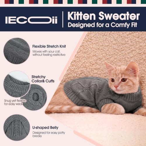 IECOii Cat Sweater for Cats, Warm Knit Kitten Clothes for Fall Winter, XS-L - Image 3
