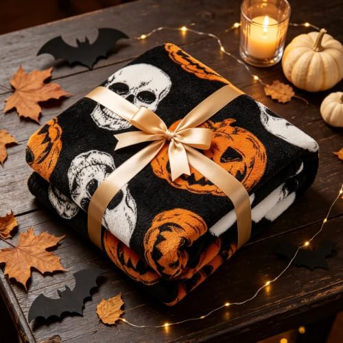 BEDELITE Pumpkin Skull Halloween Throw Blanket, Black, 50"x60" - Image 3