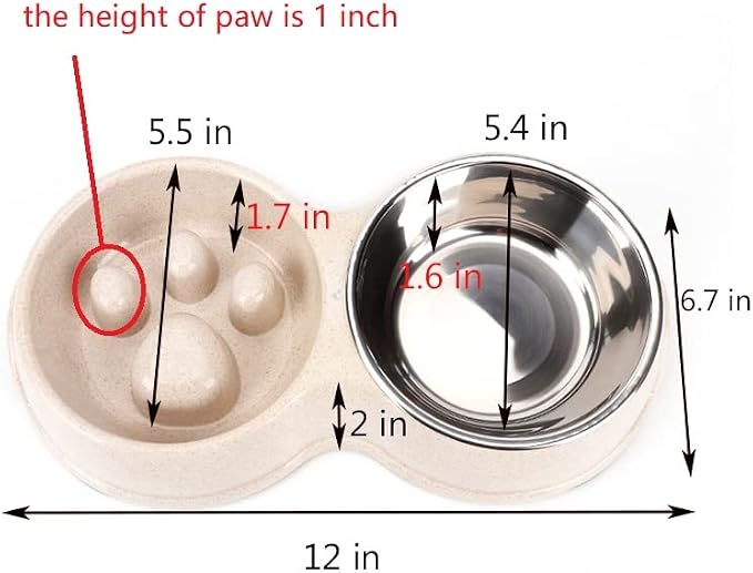 Slow Feeder Dog cat Double Bowl Stainless Steel and Anti-Choking White | white slow feeder