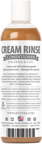 Jeffers Pet Cream Rinse Conditioner for Dogs & Cats, 17 oz - Coconut Oil Based Pet Conditioner for Detangling, Soft Coat & Static Control, Concentrated Soap Free Formula for Sensitive Skin, USA Made