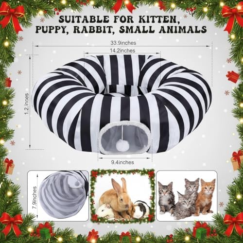 Frienda Black and White Cat Tunnel Bed, Christmas Tree Skirt, Cushion, Ball - Image 2