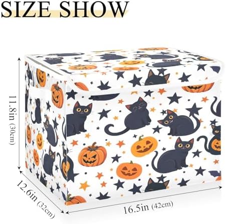 Bolaz Storage Bins with Lids and Handles,Black Cat Pumpkin Pattern Storage Box Basket with Cover Collapsible Organizer Containers for Home Closet, Shelves - Image 3