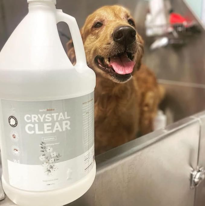 Bark2Basics Crystal Clear Fragrance Free Dog Shampoo, Unscented, 1 Gallon | 16:1 Concentrate. Hypoallergenic, Dye Free, Gentle on Sensitive Skin, Herbal Pet Grooming Wash, Groomer Grade, USA Made