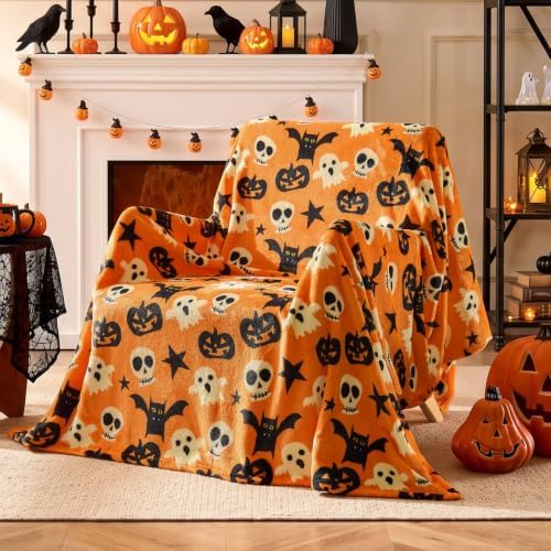 BEDELITE Halloween Twin Blanket, Spooky Decor & Gift, Orange, 60"x80" by BEDELITE