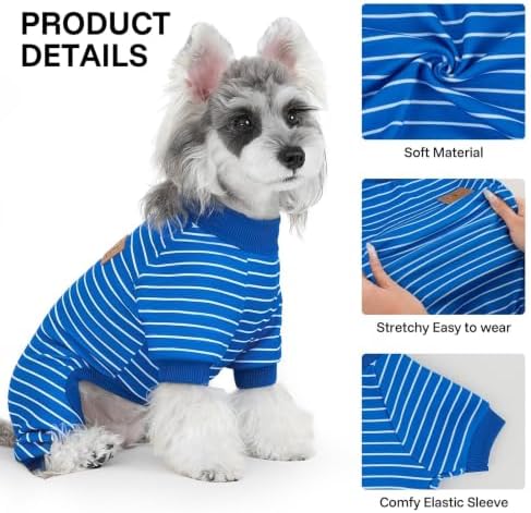 XPUDAC 4 Pack Dog Pajamas Striped Dog Clothes for Small Medium Dogs Girl Boy Comfy Puppy Outfit Doggy Jammies Onesie Pet Costume, Blue, Grey, Green, XL - Image 2