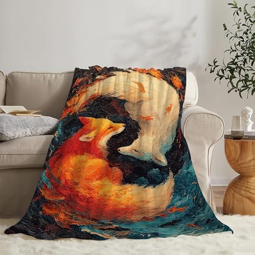 Fox Throw Blanket Orange and White Fox Stuff Gifts for Kids Girls Boys Adults Women Men Soft Cozy Warm Plush Fluffy Fuzzy Fleece Blanket Decor 60''X80'' - Image 2
