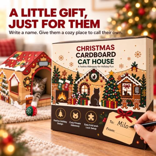 Gift Box Christmas Cat House, A Gift to Play in, 2 Scratchers & Catnip - Image 3