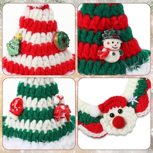 Coume 6 Pcs Christmas Cat Dog Costume Knitted Hats Collars Adjustable - Image 3