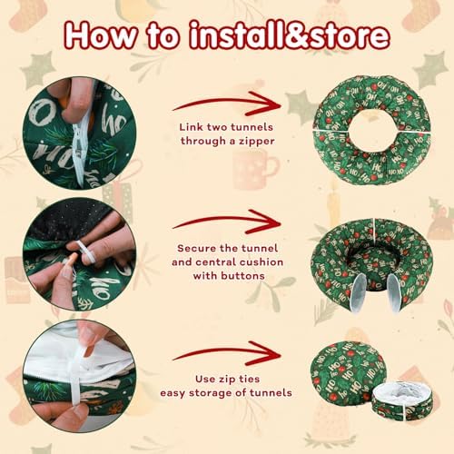 Cat Tunnel Christmas Tree Skirt, Foldable Donut Tunnel Bed Green - Image 6