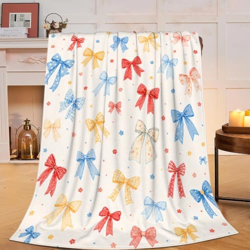 Colorful Bow Throw Blanket Cute Ribbon Pattern Gifts 50''X60'' by Fuzawet