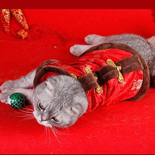 SEIS New Year Cat Knot Buttons Coat Dogs Cheongsam Winter Pet Clothes Vest Christmas Costume for Cats Teddy Bichon Small Medium Dogs (Brown, M (Chest Circumference 55cm/ 21.6")) - Image 3