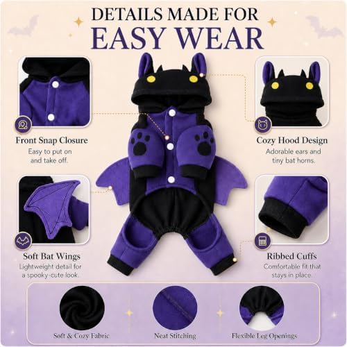 Dog Halloween Clothes, Fleece Bat Costume,Four-Leg Snap Jumpsuit,M - Image 5