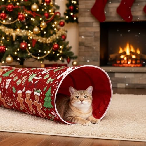 Cat Tunnel Christmas Tree Skirt Cat Donut Tunnel Bed,Gingerbread Man - Image 6