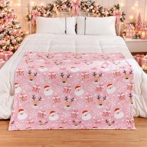 FuWeave Pink Santa Claus Christmas Throw Blanket 50 x 60 Inches - Image 3