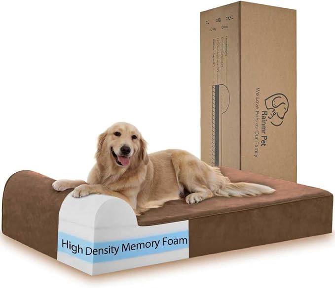 Rainmr Orthopedic Dog Beds for Large Dogs, 7" Memory Foam Dog Beds with Waterproof Liner, Durable Microsuede Cover, Removable and Washable, Nonskid Bottom, 60"x48"x7" XXL Chocolate