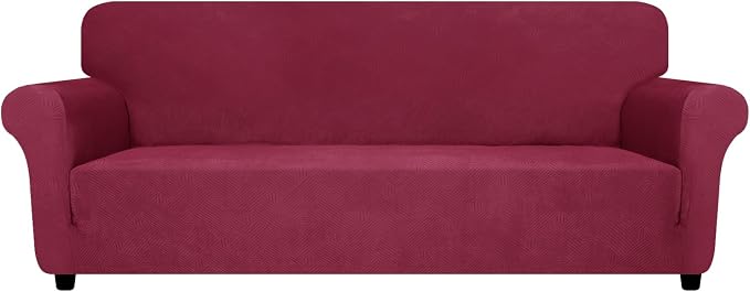 ZNSAYOTX Oversized Super Stretch Couch Cover (92"-115"), New Universal Sofa Covers Comfortable & Durable, Dog Cat Pets Friendly Extra Large Spandex Sofa Slipcovers (Wine Red, XL Sofa)