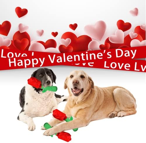 Dog Toys, Dog Puzzle Toys, Valentine Day Dog Toys, Enrichment Squeaky Crinkle Plush Treat Dispensing Mental Stimulation Dog Toy, Rose - Image 2