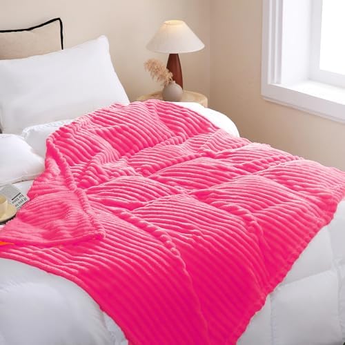 Hot Pink Fleece Throw Blanket 60”×80” for Couch Sofa Livingroom - Image 2