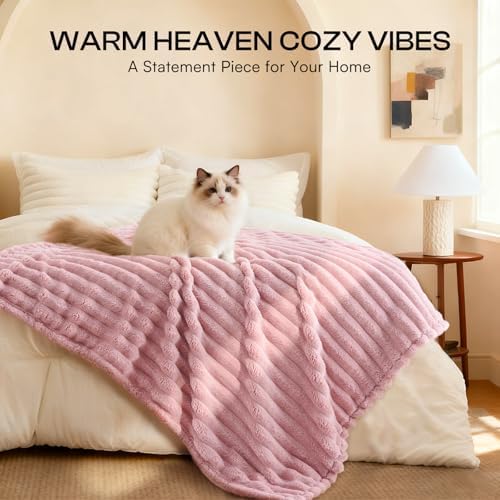 LINENLUX 1 Pack 3 Fleece Dog Blanket Soft Warm Cat Beige/Pink/Grey Small - Image 4