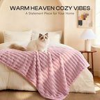 LINENLUX 1 Pack 3 Fleece Dog Blanket Soft Warm Cat Beige/Pink/Grey Small - Image 4