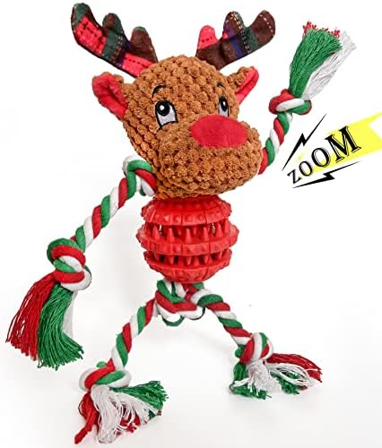 Dog Christmas Toys for Small Medium Large Dogs, Squeaky Plush Dog Toys + Interactive Dog Toys + Dog Rope Toys Multi Function Cute Reindeer Puppy Toys for Christmas by Chngeary