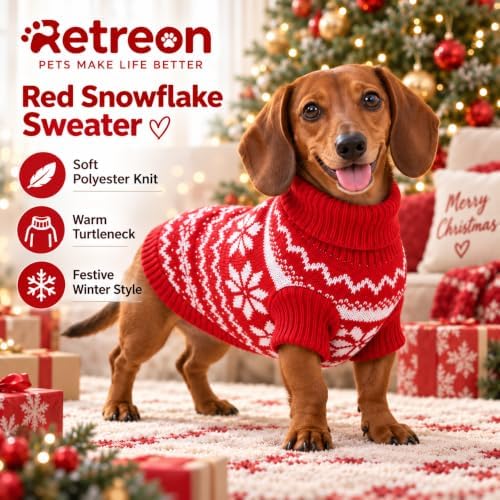 Dog Sweater for Small Dogs Girl Boy Winter, Dog Clothes, Red, M - Image 3