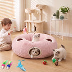 Cat Tunnel Bed with 11 Cat Toys for Indoor Cats, Pink Plush 4-Entrance - Image 7