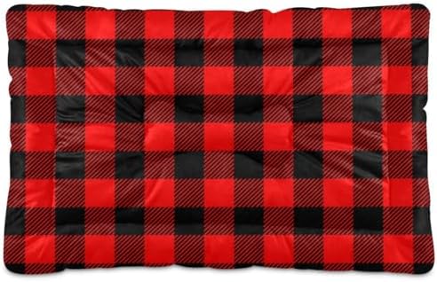Dog Bed Mat Large Pet Bed Black Red Plaid Washable Anti Slip Bottom Dog Fulffy Comfy Kennel Pad Cat Crate Mat Dog Pet Pad, 24 x 36 Inches by Mazeann