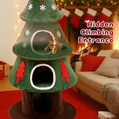 LUCKLIFE 54" Christmas Cat Tree with 3 Cozy Condos,Indoor Holiday Pet Tower - Image 3