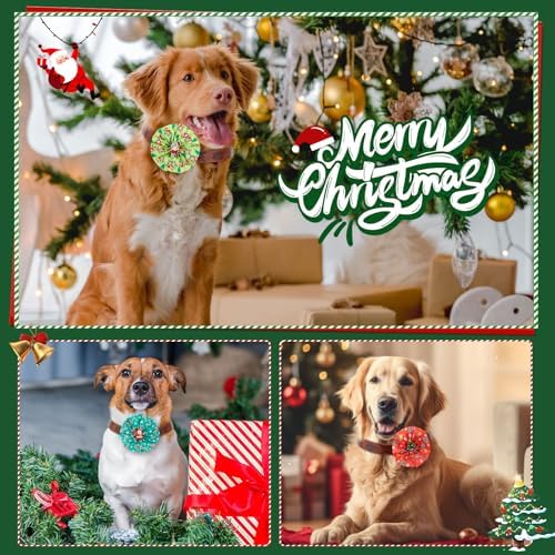 Huhumy 50 Pcs Christmas Dog Collar Bows Bulk Red and Green Xmas Bow Ties Flower Charms Attachment for Small Medium Large Dogs Cats Collar Christmas Costume Accessories - Image 6
