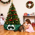 Cat Tunnel Bed Under Christmas Tree, Christmas Tree Skirt for Indoor Cats, Green - Image 2