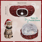 Buffalo Plaid Cat Tunnel Christmas Tree Skirt, Multifunctional Christmas Tree Protector Cat Washable Indoor Cat Donut Cave Bed Kitty Hideout Tubes for Small Animal,35"×10" - Image 5