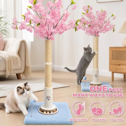 Fantasreen Pink Flower Scratching Post 35'' with Interactive Toys for Indoor Cats - Image 4
