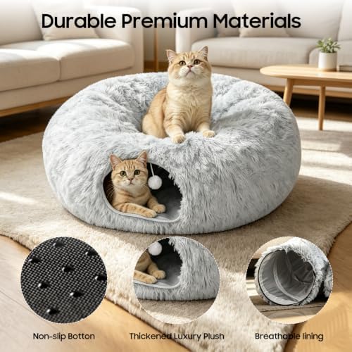 Cat Tunnel Bed for Indoor Cats, Peekaboo Cat Cave Donut Bed & Play Tunnel - Image 2